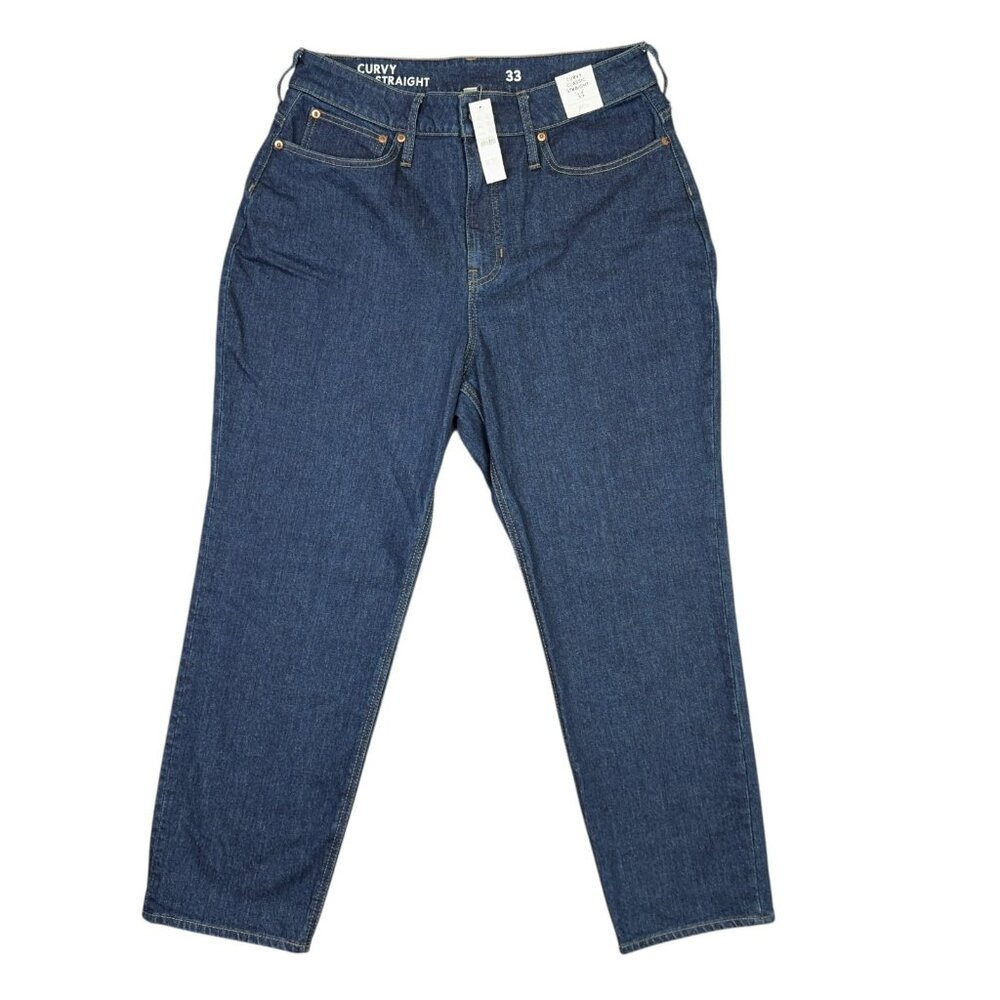 J Crew Curvy Classic Straight Jeans Womens 33 High Rise Dark Wash Blue Denim NWT